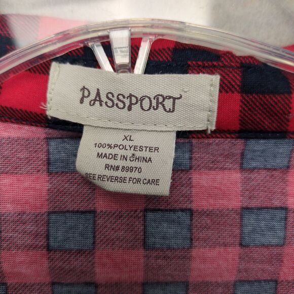 Passport Women's XL Red Buffalo Plaid Flannel Pearl Snap Country Western Shirt - Picture 5 of 6